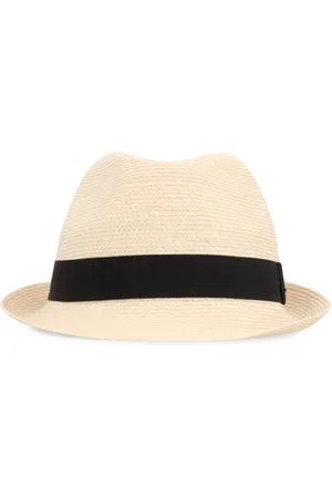 Saint Laurent Tilbehør, Herre, , 60 CM, Bomuld, Strå Trilby Hat med Metal Logo