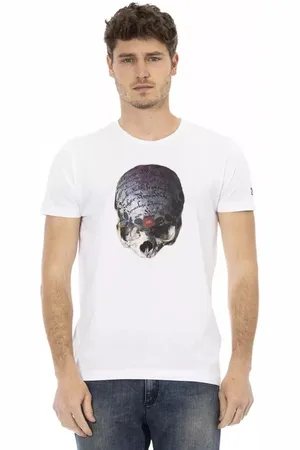 Trussardi Top, Herre, Hvid, 3XL, Bomuld, Slim Round Neck T-Shirt med Front Print