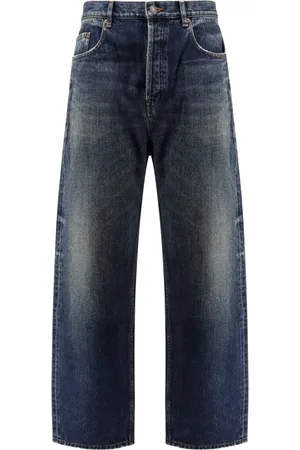 Saint Laurent Jeans, Herre, Blå, W31, Læder, Blå Jeans Knaplukning Læder Logo