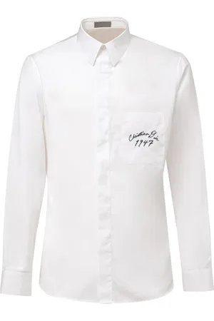 Dior Skjorte, Herre, Hvid, L, Bomuld, Hvid Bomuldsskjorte med Håndskrevet Logo