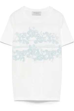 ERMANNO SCERVINO Top, Dame, Hvid, S, Bomuld, Barok Print Hvid Logo T-shirt