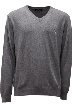 Aquascutum Strik, Herre, Grå, S, Uld, Grå Uldblandet V-Hals Sweater