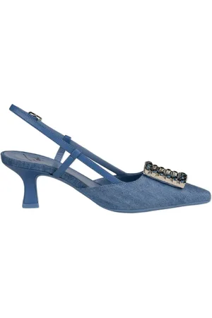 ROBERTO FESTA Sko, Dame, Blå, 38 EU, Denim, Denim Slingback Flade Sko med Juvelpynt