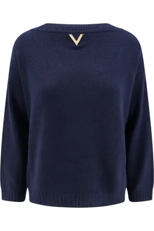 VALENTINO Strik, Dame, Blå, M, Cashmere, Blå Cashmere Bådhals Sweater