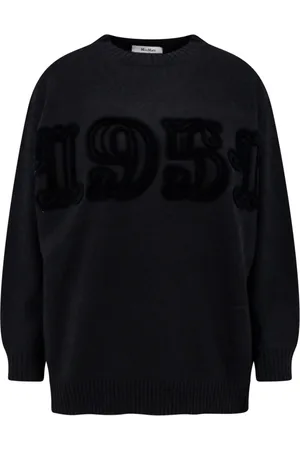 Max Mara Strik, Dame, Sort, S, Uld, Sort Sweater Ribbed Manchet Langærmet
