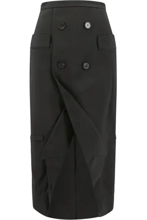 Alexander McQueen Nederdel, Dame, Sort, S, Uld, Sort Uld Knappet Højtaljet Nederdel