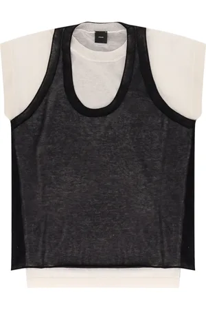 Pinko Top, Dame, Sort, M, Bomuld, Sort Ribbet T-shirt Rund Hals