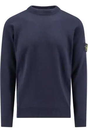 Stone Island Strik, Herre, Blå, L, Uld, Blå Sweaters med Ikonisk Logo Patch