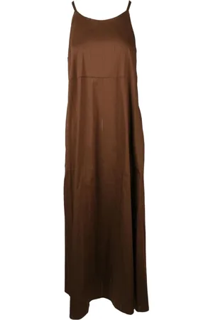 SEMICOUTURE Kjole, Dame, Brun, S, Bomuld, Lang bomuldskjole med knaplukning