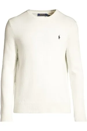 Ralph Lauren Strik, Herre, Hvid, XL, Bomuld, Creme Langærmet Pullover Sweater
