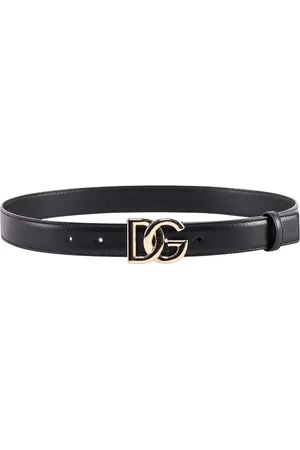 Dolce & Gabbana Tilbehør, Dame, Sort, 90 CM, Læder, Sort læderbælte med gul spænde