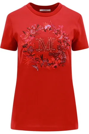 Max Mara Top, Dame, Rød, XS, Bomuld, Røde T-shirts og Polos med Rhinestone og Broderi Detalje