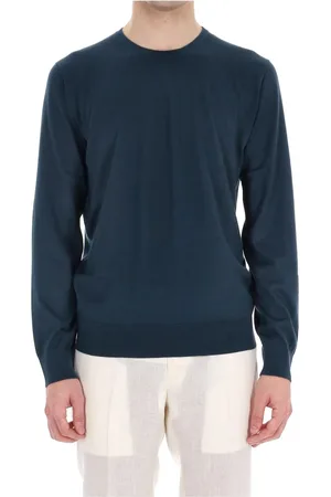 Ermenegildo Zegna Strik, Herre, Blå, L, Cashmere, Blå Cashmere-Silke Rundhals Sweater