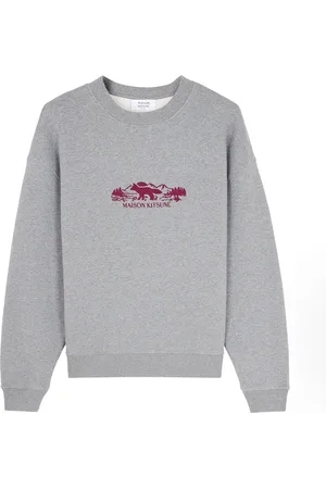 Maison Kitsuné Sweathshirts & Hoodies, Herre, Grå, XL, Bomuld, Broderet Logo Sweater i Grå
