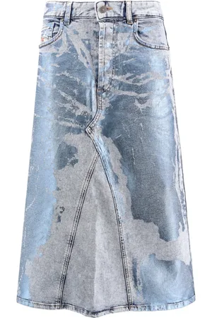 Diesel Nederdel, Dame, Blå, W26, Denim, Lamineret Print Denim Nederdel
