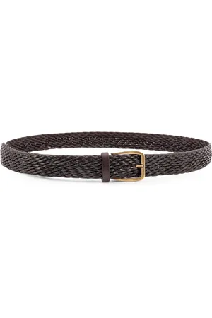 Brunello Cucinelli Tilbehør, Herre, Brun, 95 CM, Uld, Brun Læderbælte med Guldspænde