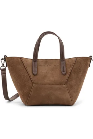 Brunello Cucinelli Taske, Dame, Brun, ONE SIZE, Uld, Brun Læder Skuldertaske med Magnetknap