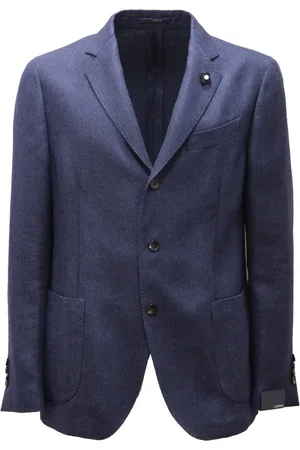 LARDINI Jakke, Herre, Blå, XL, Uld, Tekstureret uld/linnedjakke