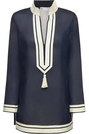 Tory Burch Bluser & Skjorter, Dame, Blå, M, Bomuld, Marineblå Bomuldstunika med V-hals
