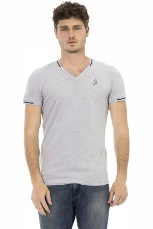 Trussardi Top, Herre, Grå, L, Bomuld, Klassisk V-hals T-shirt i grå