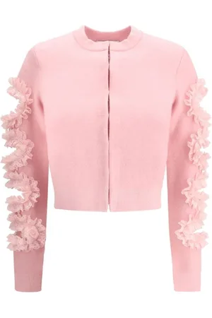 Self-Portrait Strik, Dame, Lyserød, M, Lace Cut-Out Cropped Cardigan