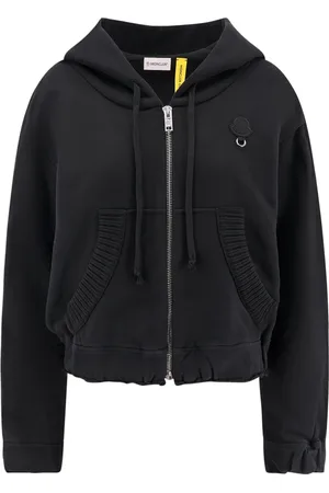 Moncler Sweathshirts & Hoodies, Dame, Sort, M, Bomuld, Sort Sweater med Lynlås Hætte