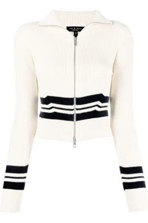 RAG&BONE Strik, Dame, , XL, Bomuld, Casual Stribet Sweater Med Lynlås