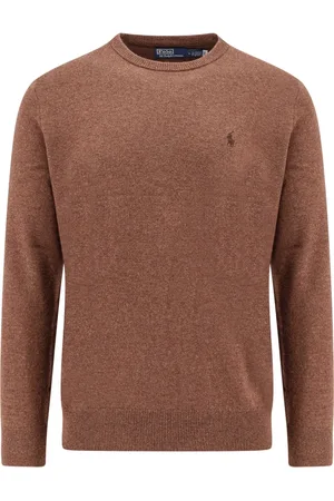 Ralph Lauren Strik, Herre, Brun, 2XL, Uld, Brun sweater med ribbet rund hals