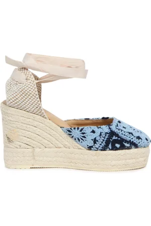 MANEBI Sko, Dame, Blå, 39 EU, Hæklet kile sandal i indigo blå