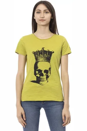 Trussardi Top, Dame, Grøn, S, Uld, Stilfuldt grnt kortrmet T-shirt med unikt frontprint