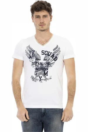Trussardi Top, Herre, Hvid, 2XL, Kortærmet V-hals T-shirt