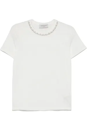 ERMANNO SCERVINO Top, Dame, Hvid, 2XS, Bomuld, Krystalpyntet Hvid T-shirt