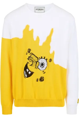 Iceberg Strik, Herre, Gul, XL, Bomuld, Multifarvet bomuld crewneck sweater med Spongebob indlæg