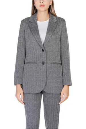 Ichi Jakke, Dame, Sort, S, Polyester, Sort Pinstripe Knap Blazer