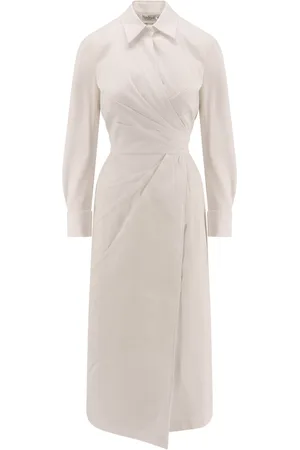 Max Mara Kjole, Dame, Hvid, S, Bomuld, Hvid Wrap Kjole Italiensk Stil