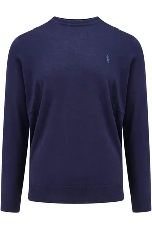 Ralph Lauren Strik, Herre, Blå, 2XL, Uld, Blå Sweater med Ribbed Trim