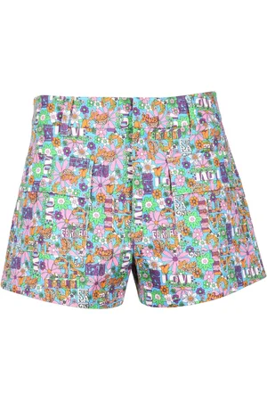 Chiara Ferragni Shorts, Dame, Flerfarvet, M, Bomuld, Højtaljede lynlåsshorts i bomuld-elastan