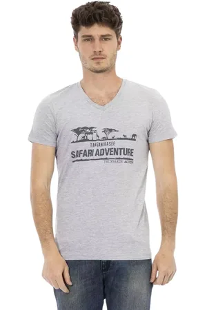 Trussardi Top, Herre, Grå, XL, Bomuld, Elegant V-hals T-shirt