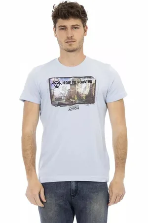 Trussardi Top, Herre, Blå, L, Bomuld, Forhøjet Afslappet Blå Tee Mænd