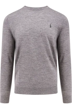 Ralph Lauren Strik, Herre, Grå, XL, Uld, Grå Sweater med Ribbed Trim