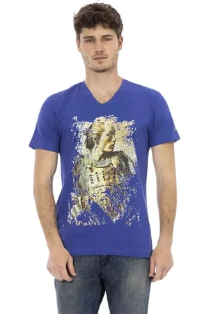 Trussardi Top, Herre, Blå, S, Bomuld, Elegant V-hals T-shirt med Frontprint