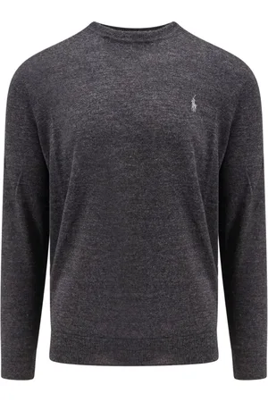 Ralph Lauren Strik, Herre, Grå, M, Uld, Grå Sweater Ribbet Slim Fit Uld