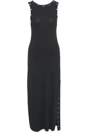 THOM KROM Kjole, Dame, Sort, S, Uld, Sort Midi Kjole med Metal Eyelets