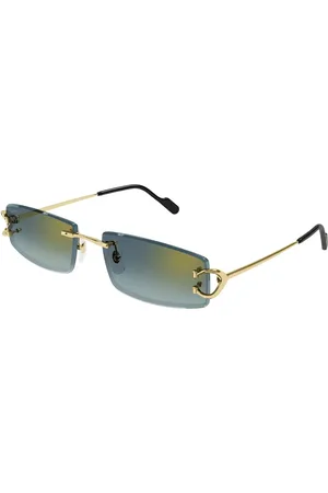 Cartier Tilbehør, unisex, Gul, 56 MM, Uld, Rimless solbriller med grønne linser