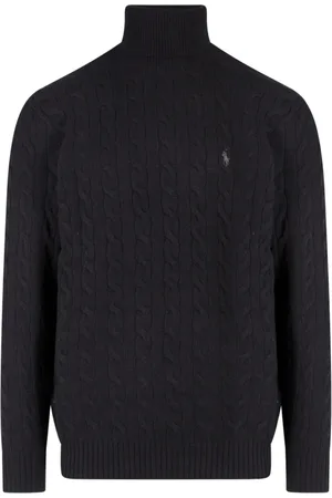 Ralph Lauren Strik, Herre, Sort, 2XL, Uld, Sort Ribstrikket Langærmet Sweater