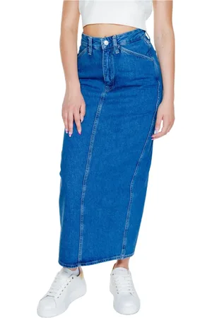 Calvin Klein Nederdel, Dame, Blå, W27, Bomuld, Lang Nederdel Efterår/Vinter Kollektion