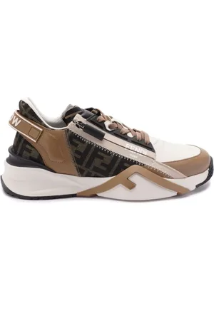 Fendi Sko, Herre, Flerfarvet, 45 EU, Læder, Hvid Ice Flow Læder Stof Sneakers