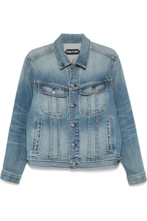 Tom Ford Jakke, Herre, Blå, XL, Denim, Blå Denimjakke med Logotilbehør