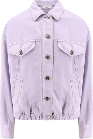 Brunello Cucinelli Jakke, Dame, Lilla, XS, Linned, Lilla Linned Blusejakke med knapper