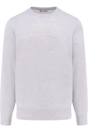 Brunello Cucinelli Strik, Herre, Blå, 2XL, Blå Ribstrikket Crew Neck Sweater